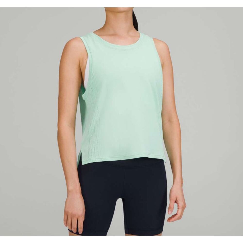 Lululemon Train to Be Tank Top Wild Mint Green hip length Silverescent fabric